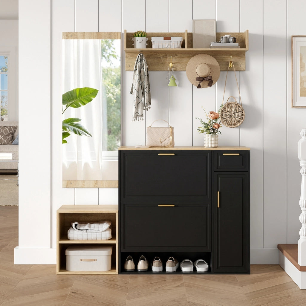 ARMADIO DA INGRESSO Set da 4 pezzi 130x35x166 cm Naturale e Nero