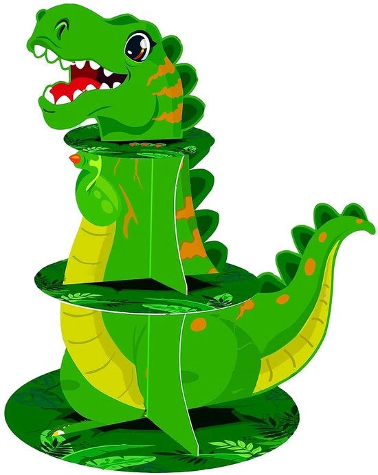 Supporto per torte Dinosaurus - Ospite per cupcake - Torre per dessert - Decorazione per feste - Riciclabile - 30x33cm - Ospite per cupcake