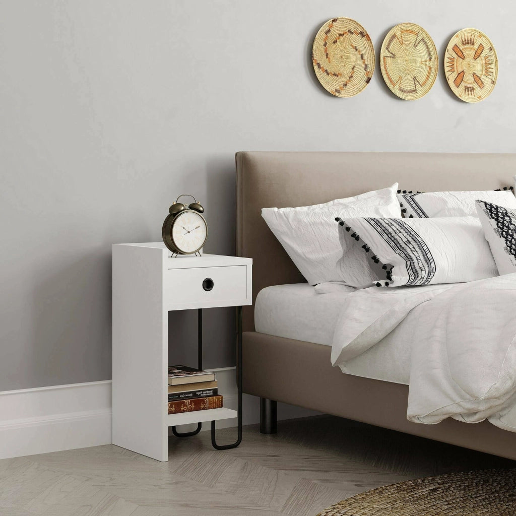 Cedro, Comodino 2 Ripiani, 32x30x61h cm Bianco
