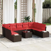 Set Divano da Giardino 9 pz 8-Numero di posti Marrone e Rosso 3355903