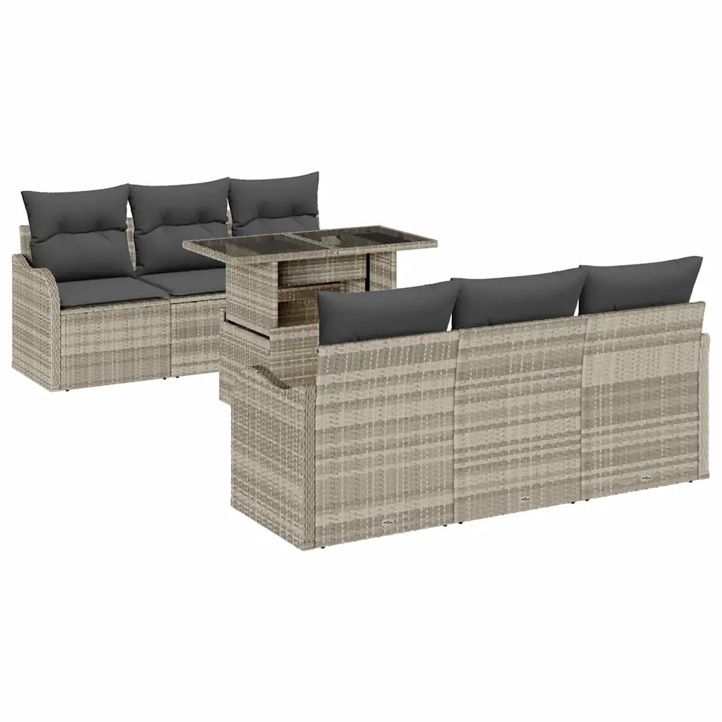 Set Divano da Giardino 7 pcs Grigio chiaro Poly Rattan