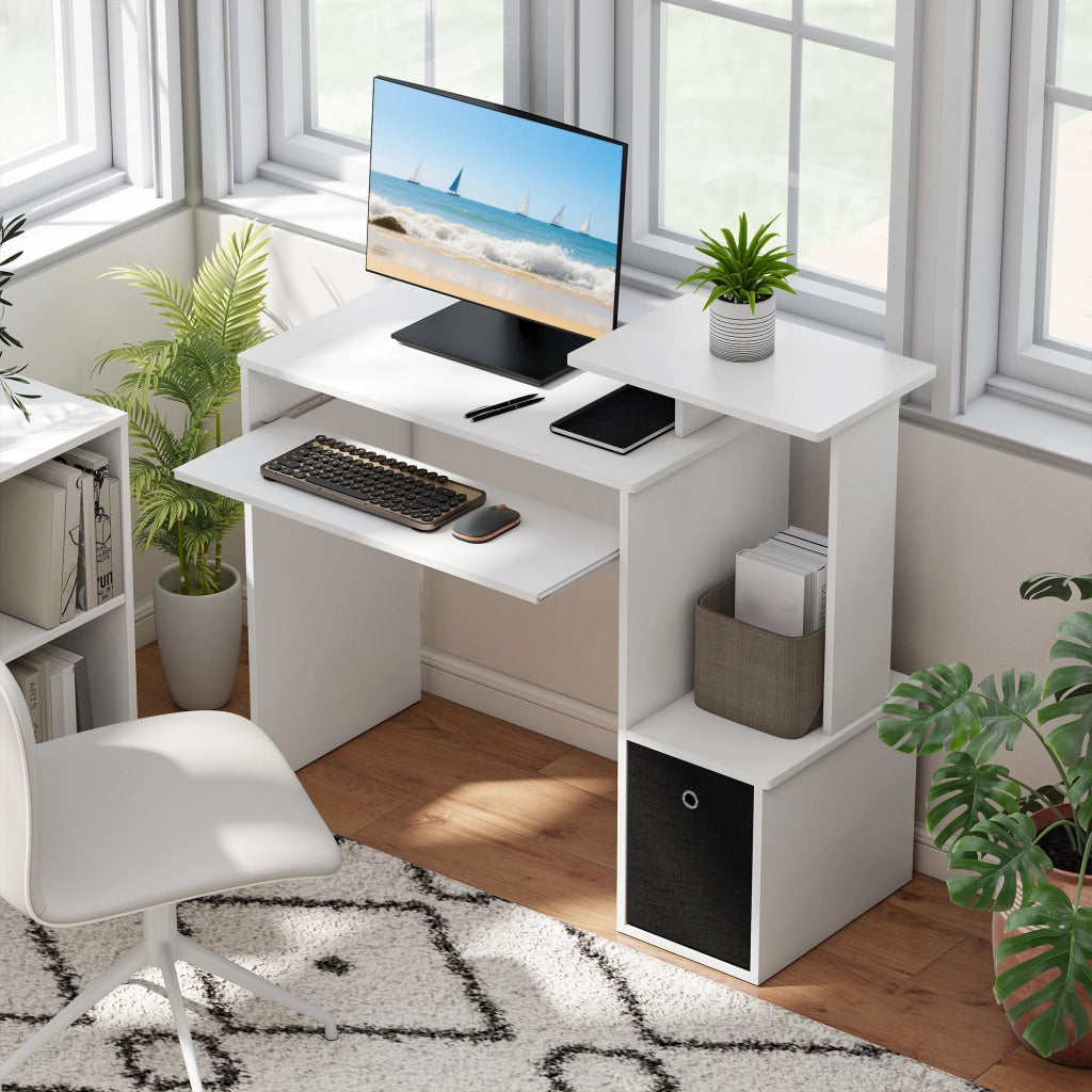 Scrivania per computer con scaffali e cassetto ¨C Zephmum ¨C Nero e bianco 90x50x75