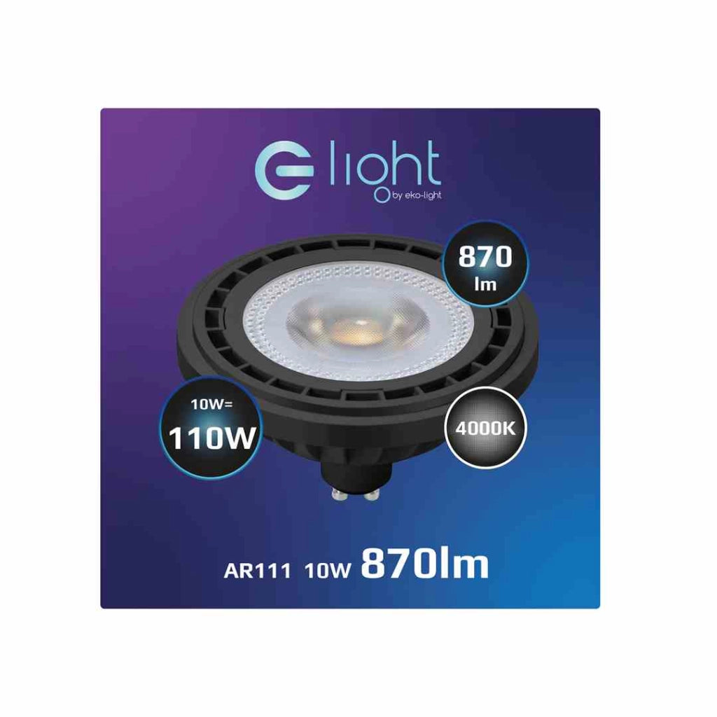Lampadina LED GU10 10W 4000K 870lm 38° nera Eko-Light