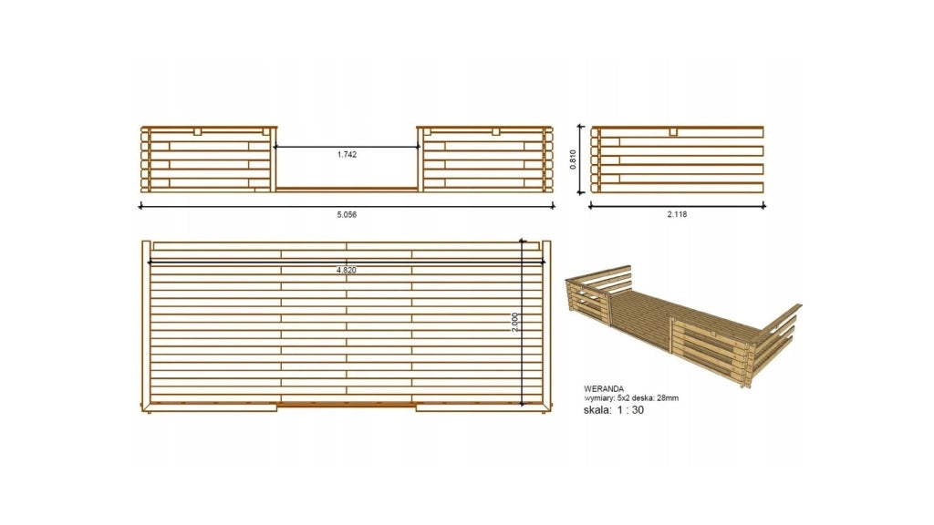 Veranda - 10m2 - 5m x 2m - impregnata - colore: marrone - DOM603 - ALTANKA