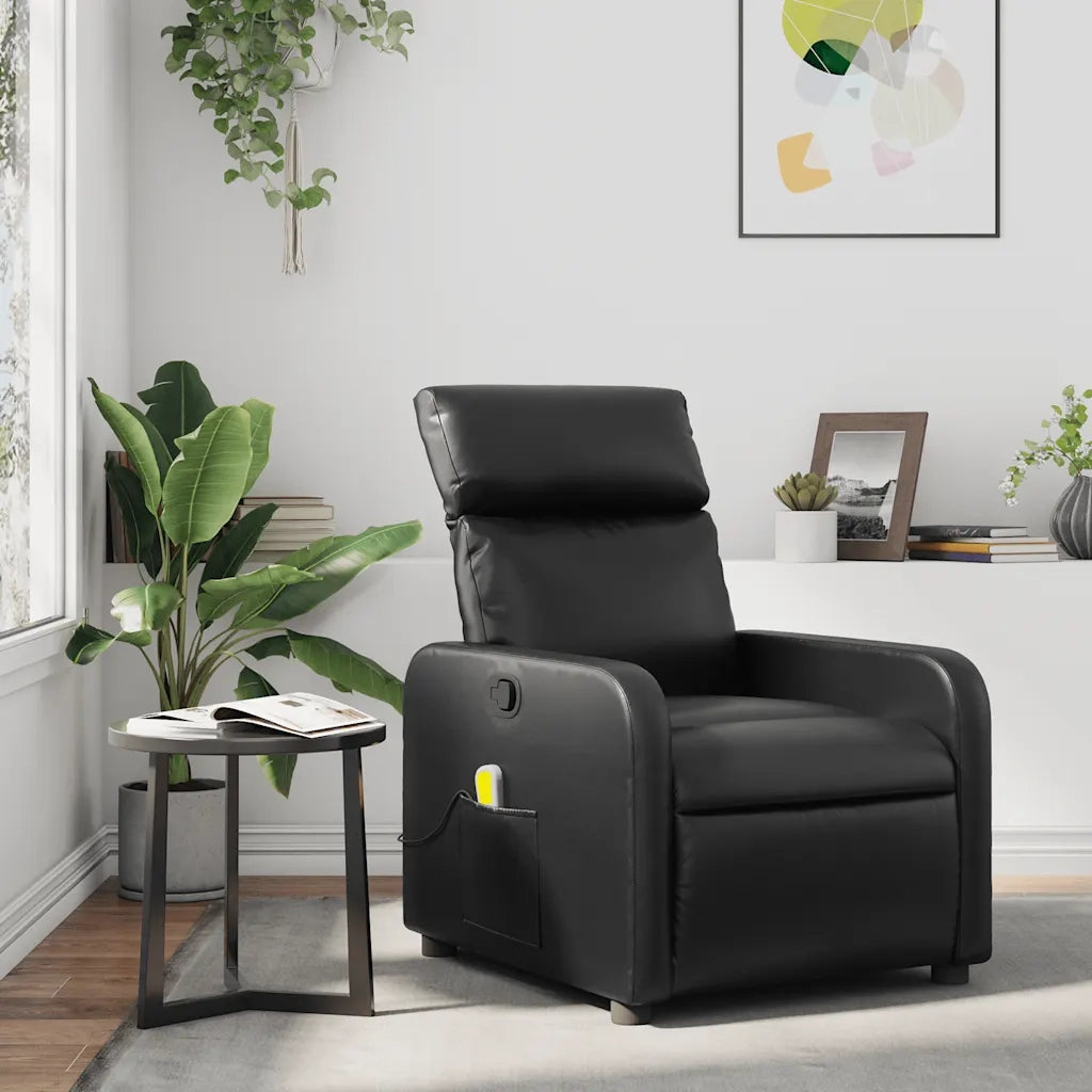 Poltrona Massaggiante | Sedia Relax Reclinabile Nera in Similpelle