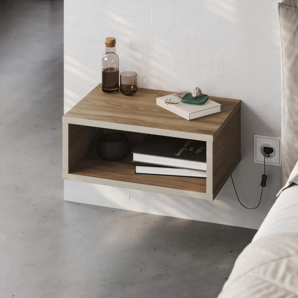 Comodino in legno "Brik" con luce LED - 45 x 30 x 18 cm - Marrone