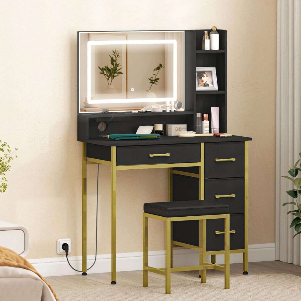 Cassettiera con Specchio e Luci LED ¨C Zephmum ¨C Nero