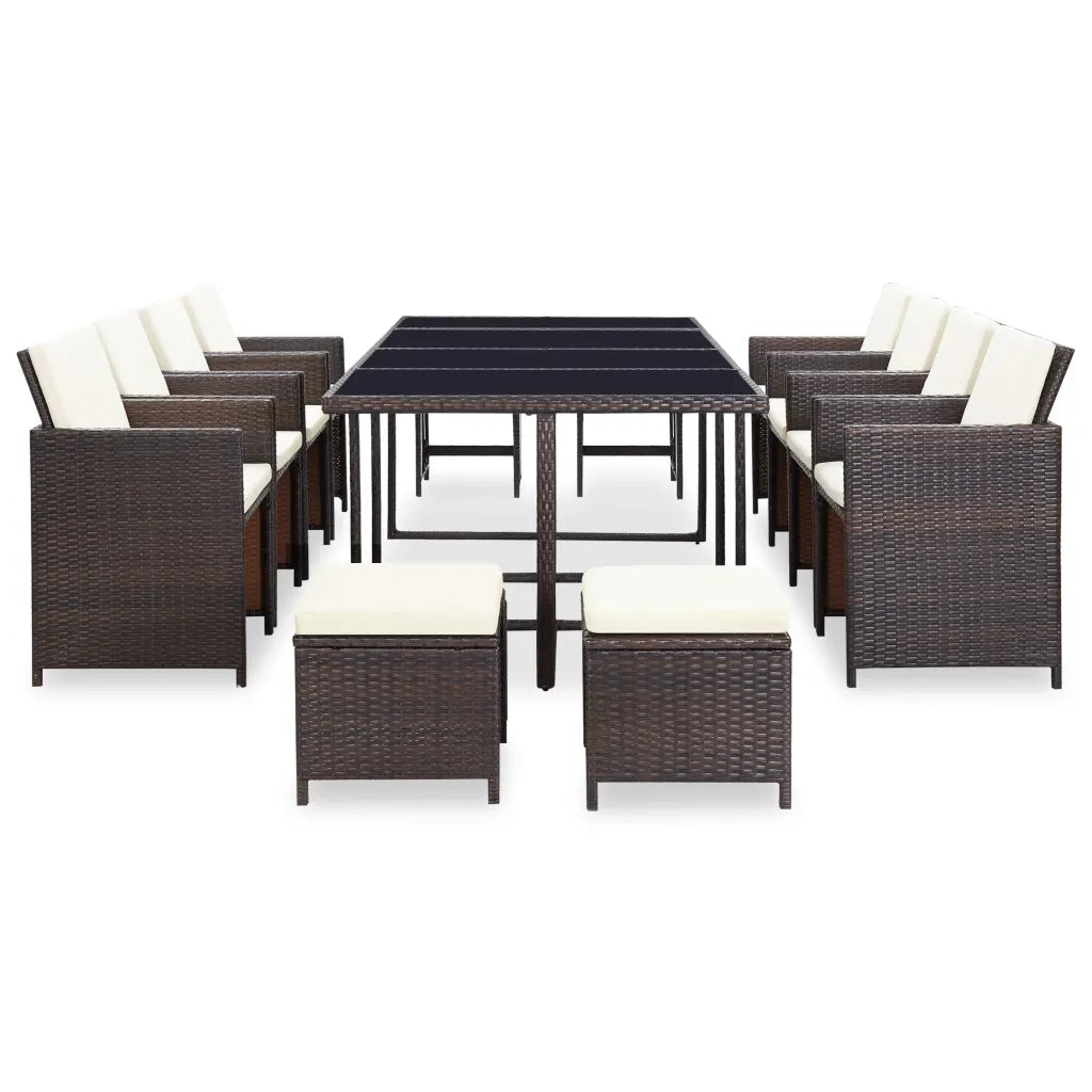 Set da Pranzo da Giardino 13 pz con Cuscini Polyrattan Marrone 42528