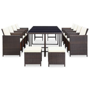Set da Pranzo da Giardino 13 pz con Cuscini Polyrattan Marrone 42528