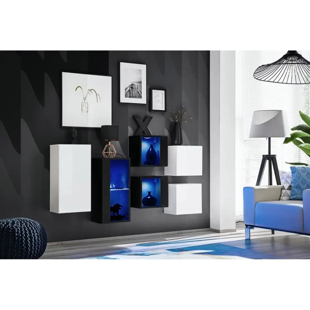 Set di mobili da soggiorno SWITCH SBIV – Bianco e nero – LED integrati & sistema Push to Open