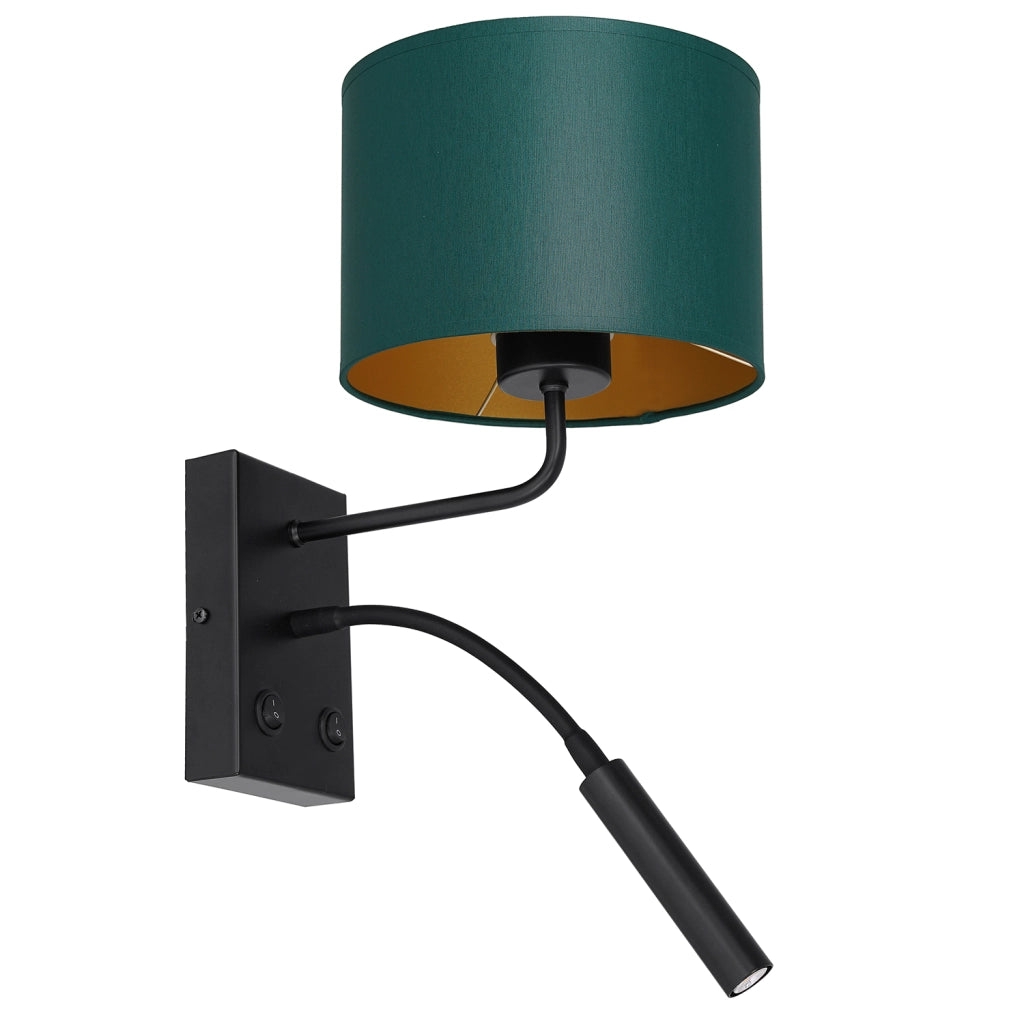 Applique Arden Luminex nera con paralume verde oro E27+G9