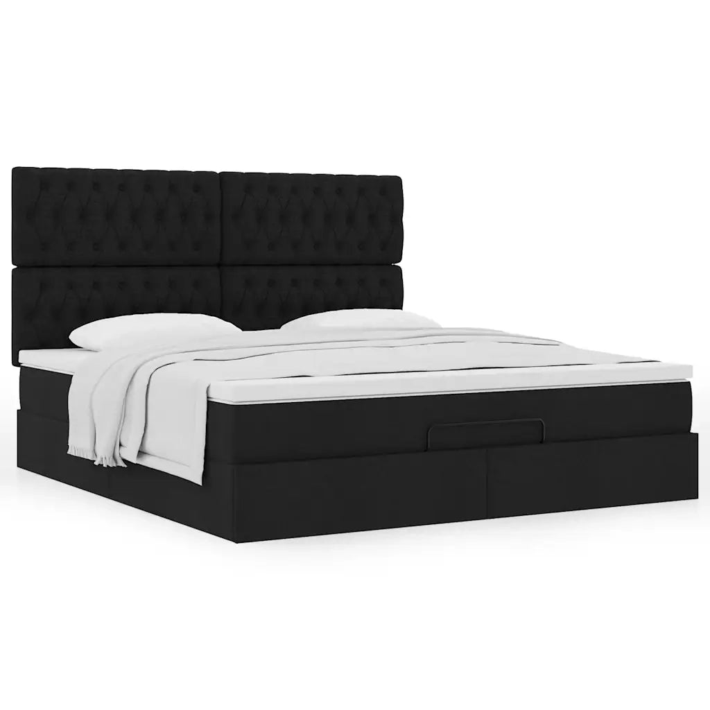 Struttura Letto Pouf con Materasso Nero 180x200 cm in Tessuto 3313260