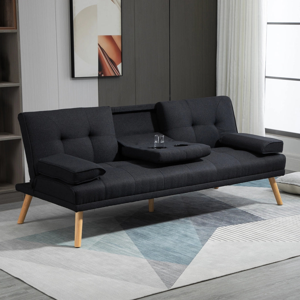 Divano Letto 3 Posti Reclinabile ¨C Minimal ¨C Grigio Tessuto Effetto Lino con Tavolino