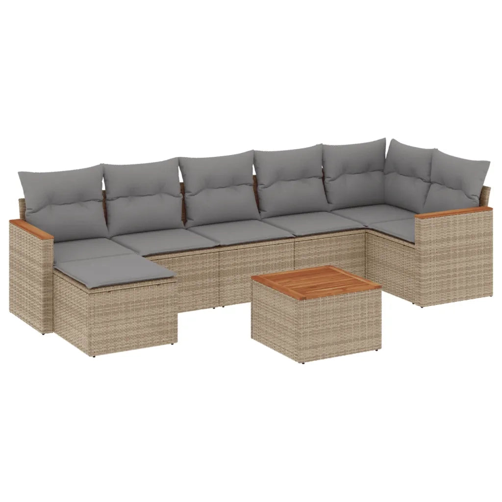 Set Divano da Giardino 8 pz con Cuscini Beige Misto Polyrattan