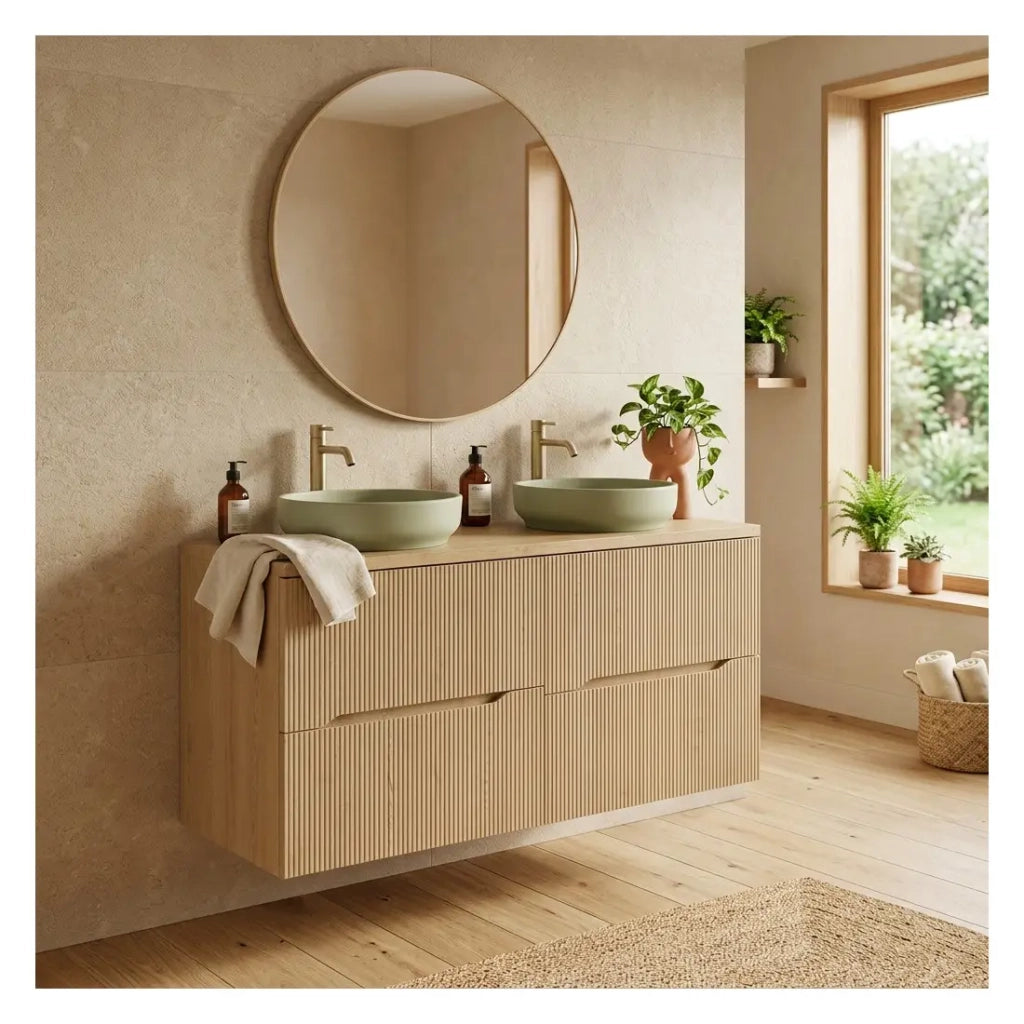 Set da bagno sospeso NATURA 120cm: mobili sotto lavabo 60cm + piano per lavabo