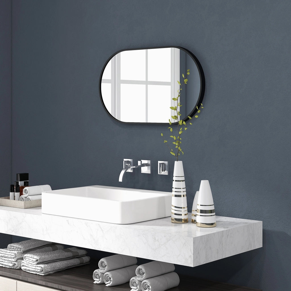 Specchio da bagno ovale con cornice alluminio ¨C Minimal ¨C 40x70 cm nero