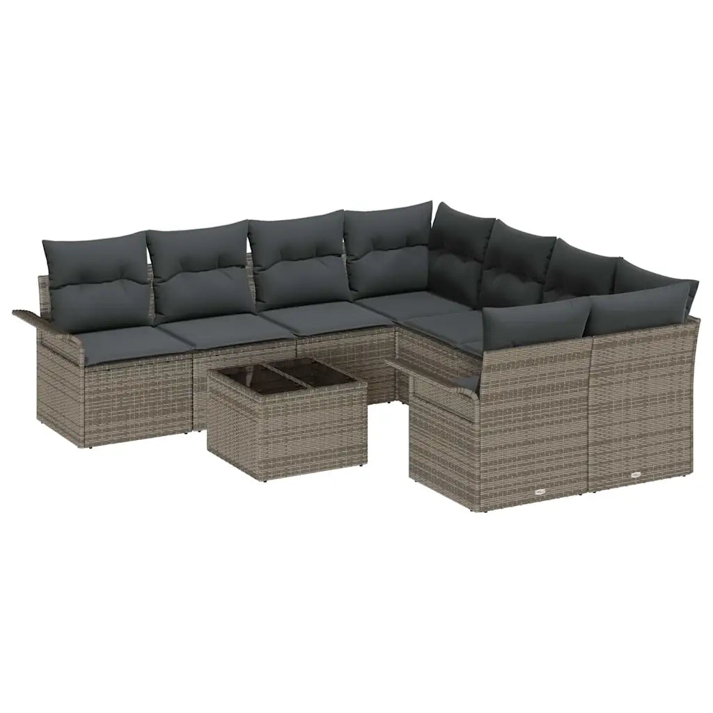 Set Divano da Giardino con cuscino 9 pcs Grigio polyrattan