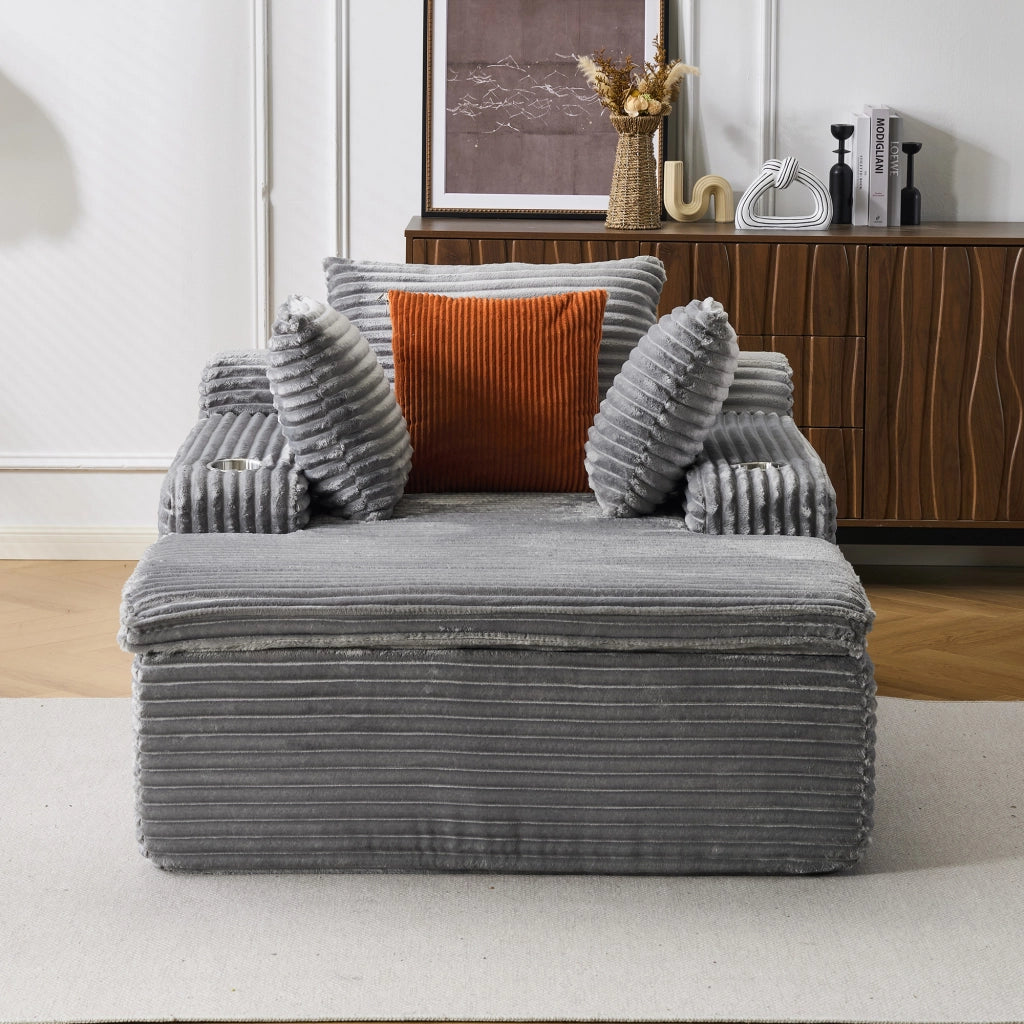 Divano letto con chaise longue ¨C Minimal ¨C grigio, tessuto, 3 cuscini