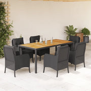 Set da Pranzo da Giardino 7 pz Nero con Cuscini in Polyrattan