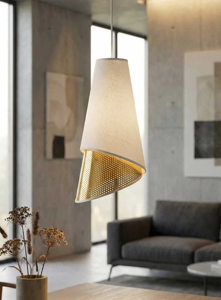 Lampada sospesa MODA conica 3xE27 bianco oro Emibig