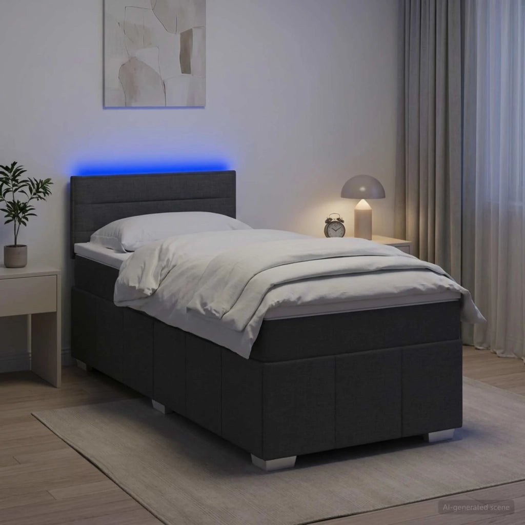 Letto con Box Spring, Materasso e LED Grigio Scuro 90 x 190 cm 3452769