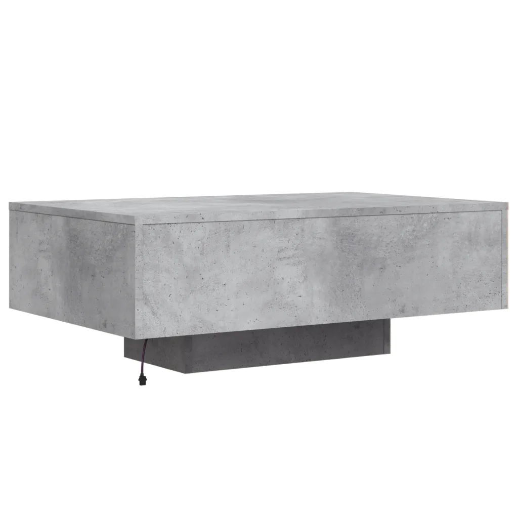 Tavolino da Soggiorno con Luci LED-Tavolino da Salotto-Tavolo Grigio Cemento 85x55x31 cm