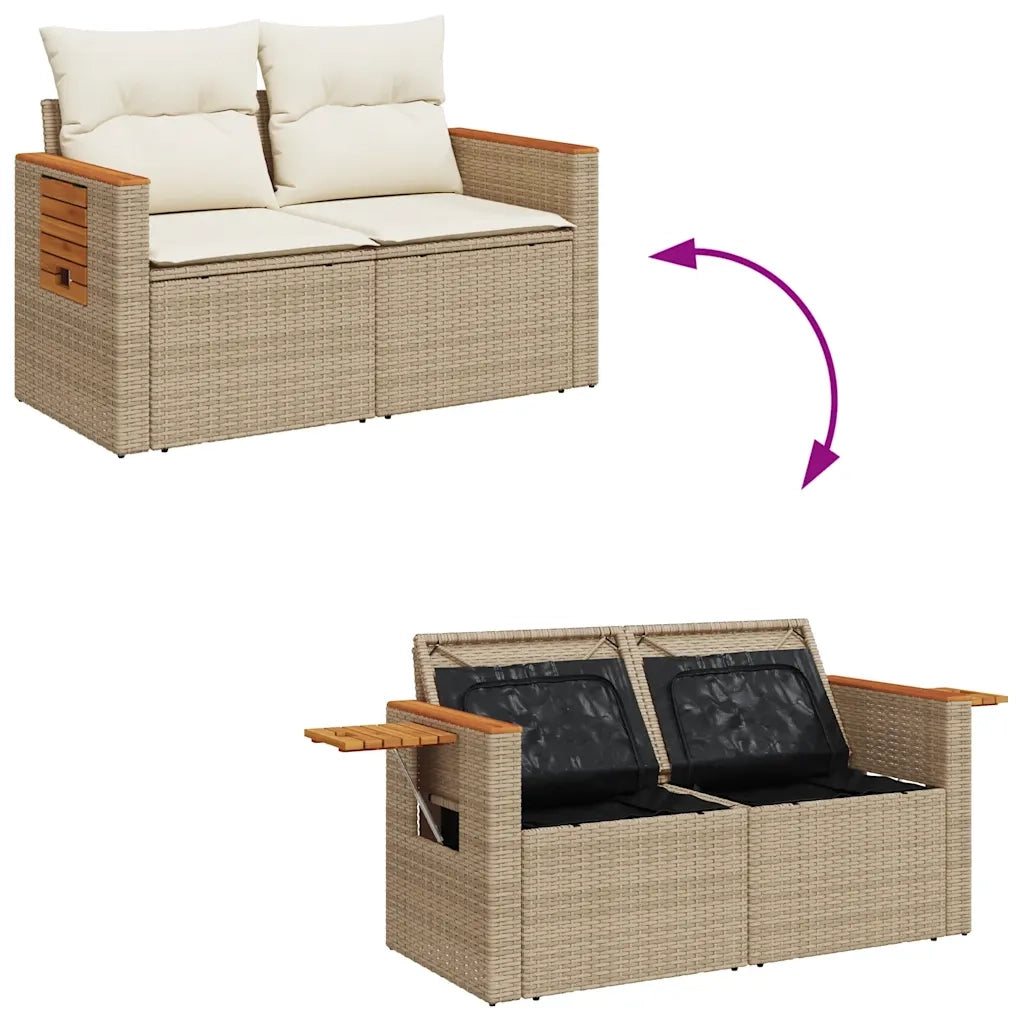 Set Divano da Giardino 5 pz con Cuscini Beige Polyrattan Acacia 3327593