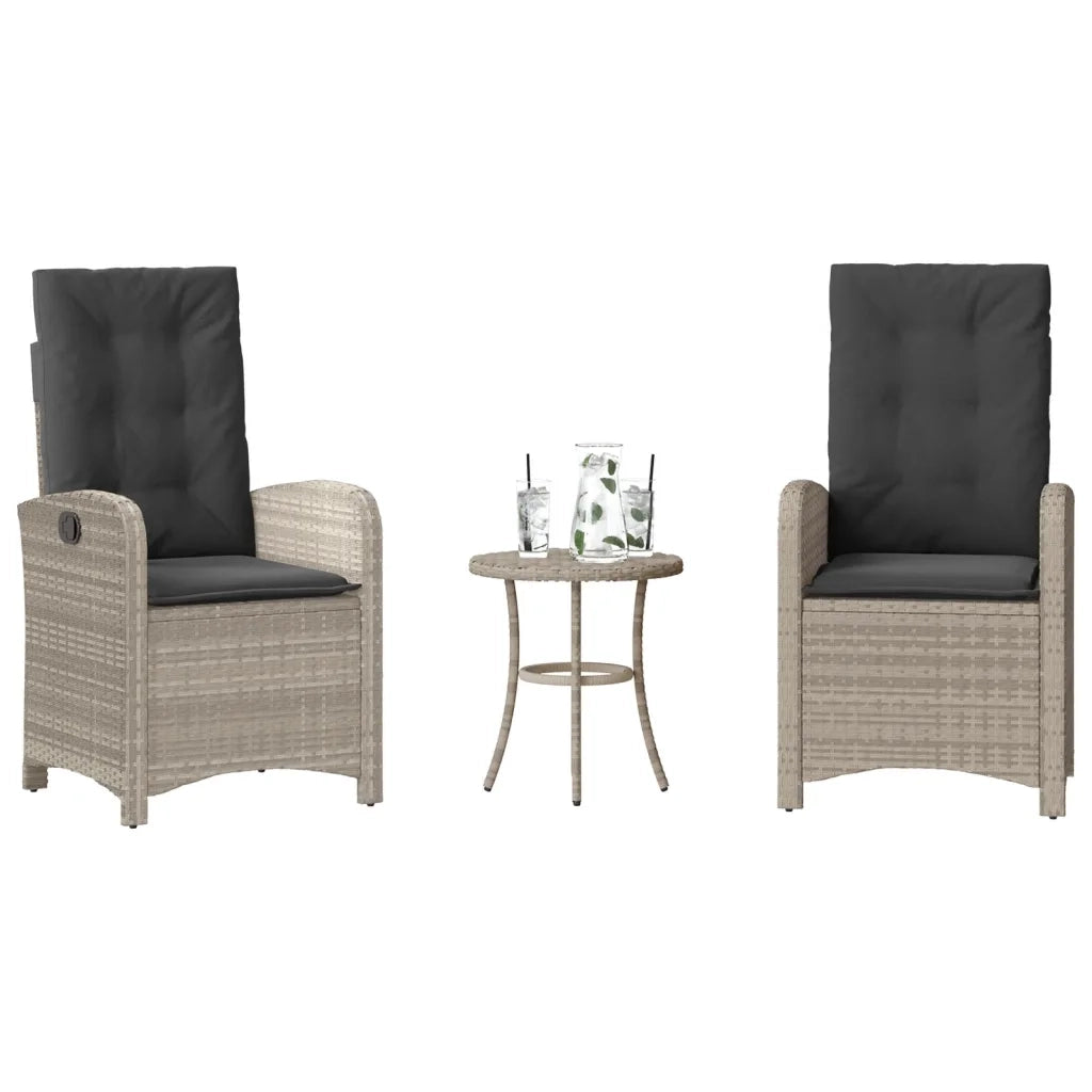 Set da Bistrò 3 pz con Cuscini Grigio Chiaro in Polyrattan 365182