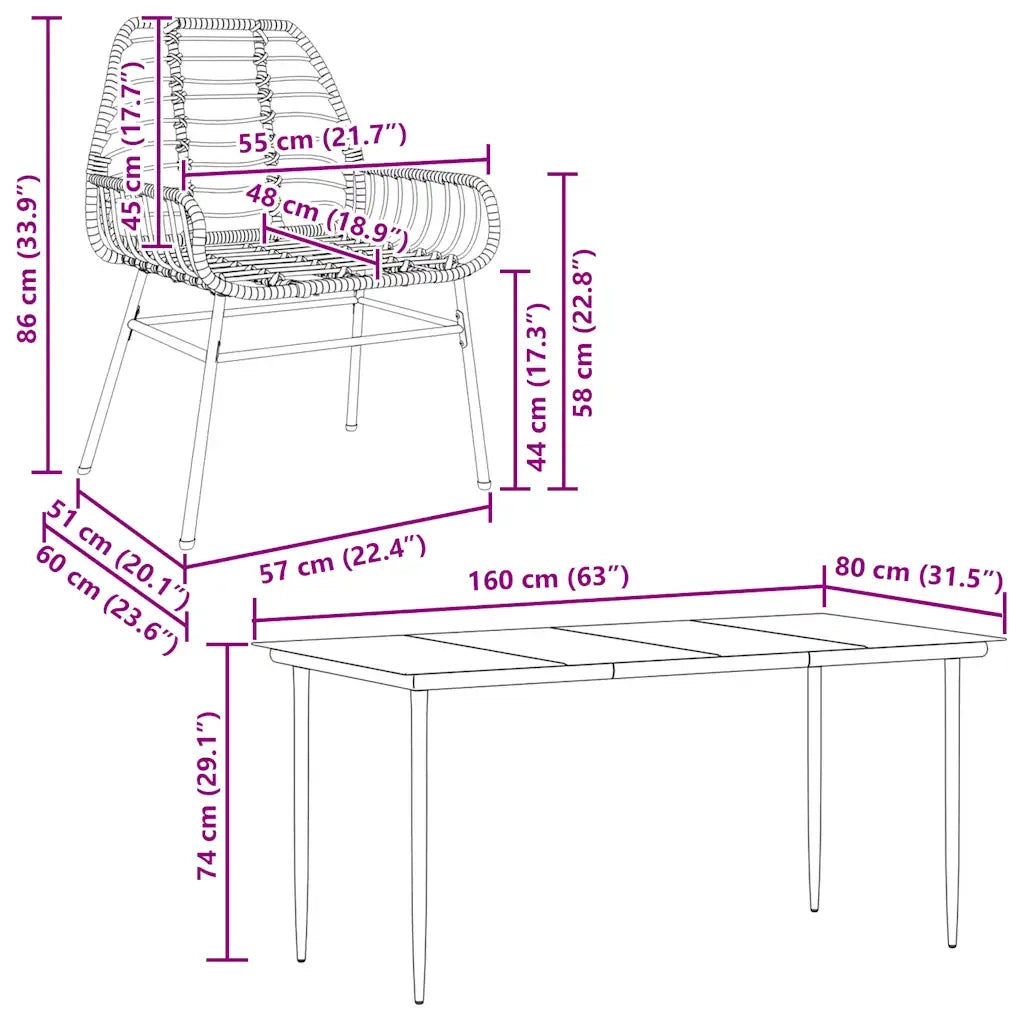 Set da Pranzo da Giardino 5pz Polyrattan Vetro 3334446