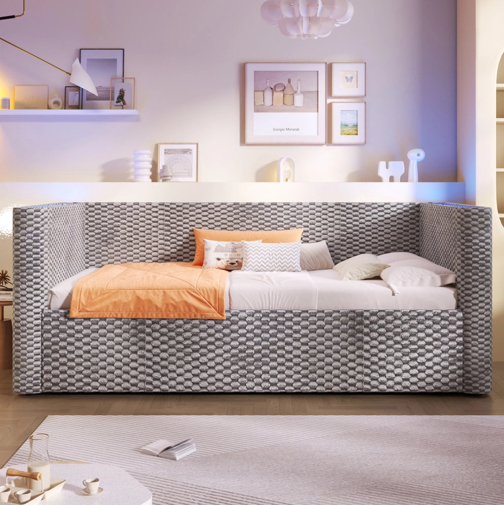 Divano letto 90x200 cm in velluto con contenitore idraulico e LED