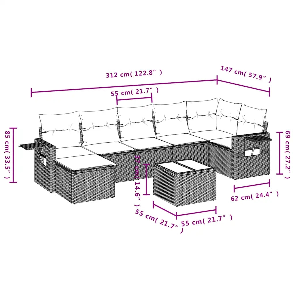 Set Divani da Giardino 8 pz con Cuscini Marrone in Polyrattan 3220492