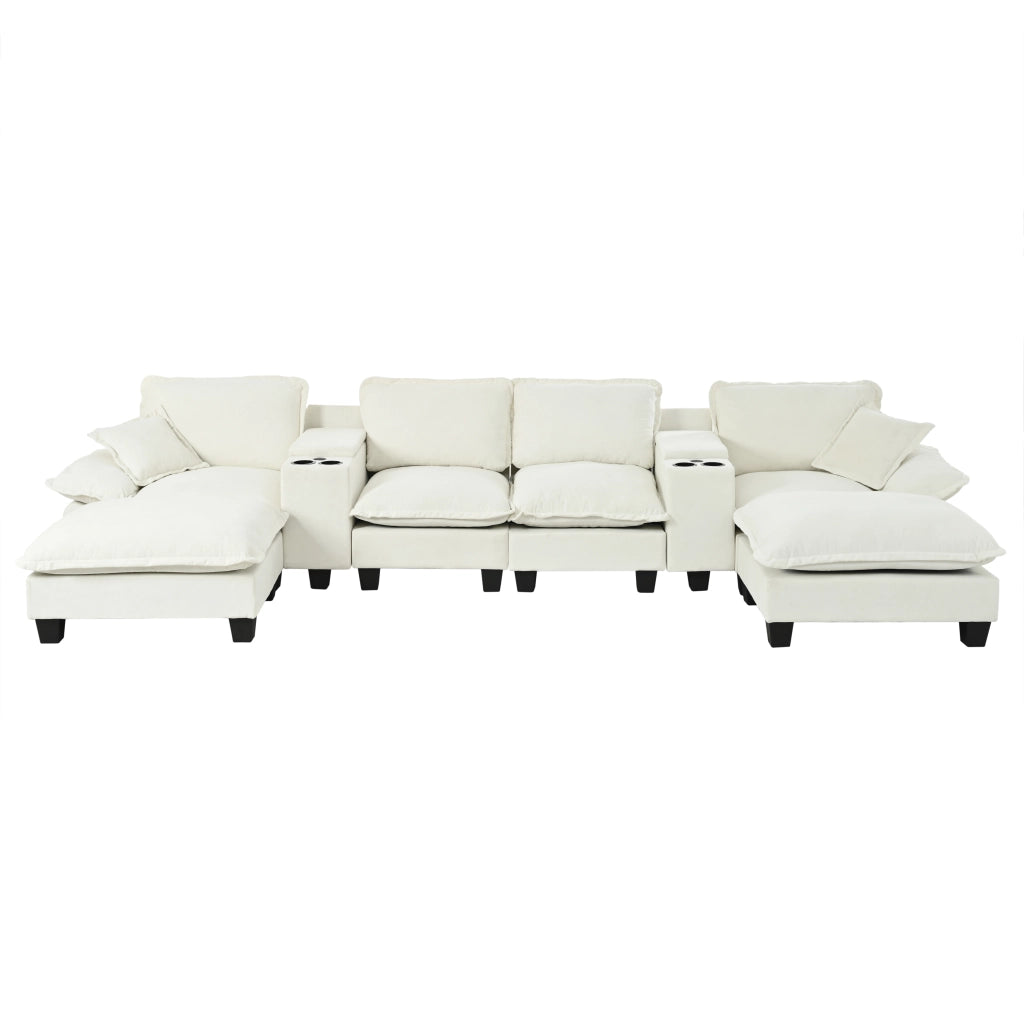 Divano Modulare U-Form con Ottomane e Contenitore ¨C MINIMAL ¨C Chenille, Beige