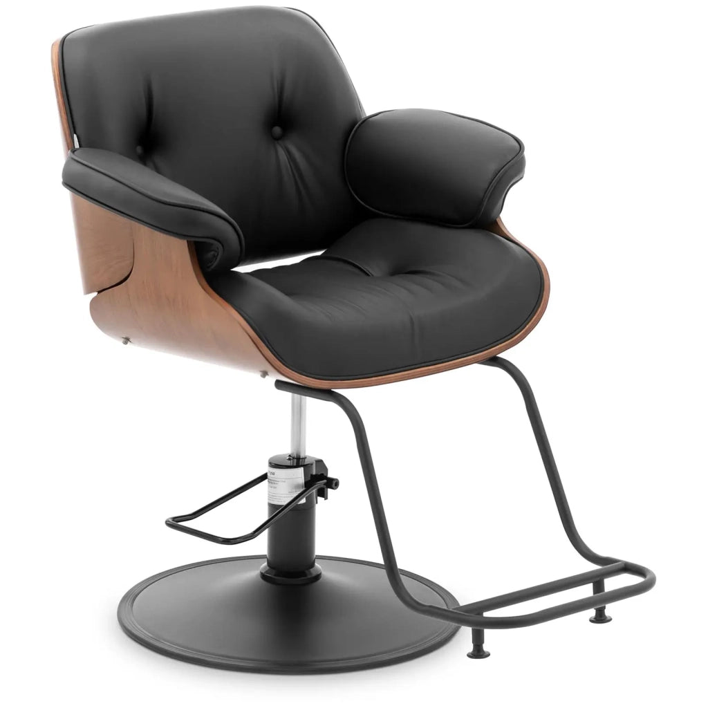 Poltrona professionale per parrucchiere con poggiapiedi portata 200 kg acciaio inox PVC nero 14_0008950