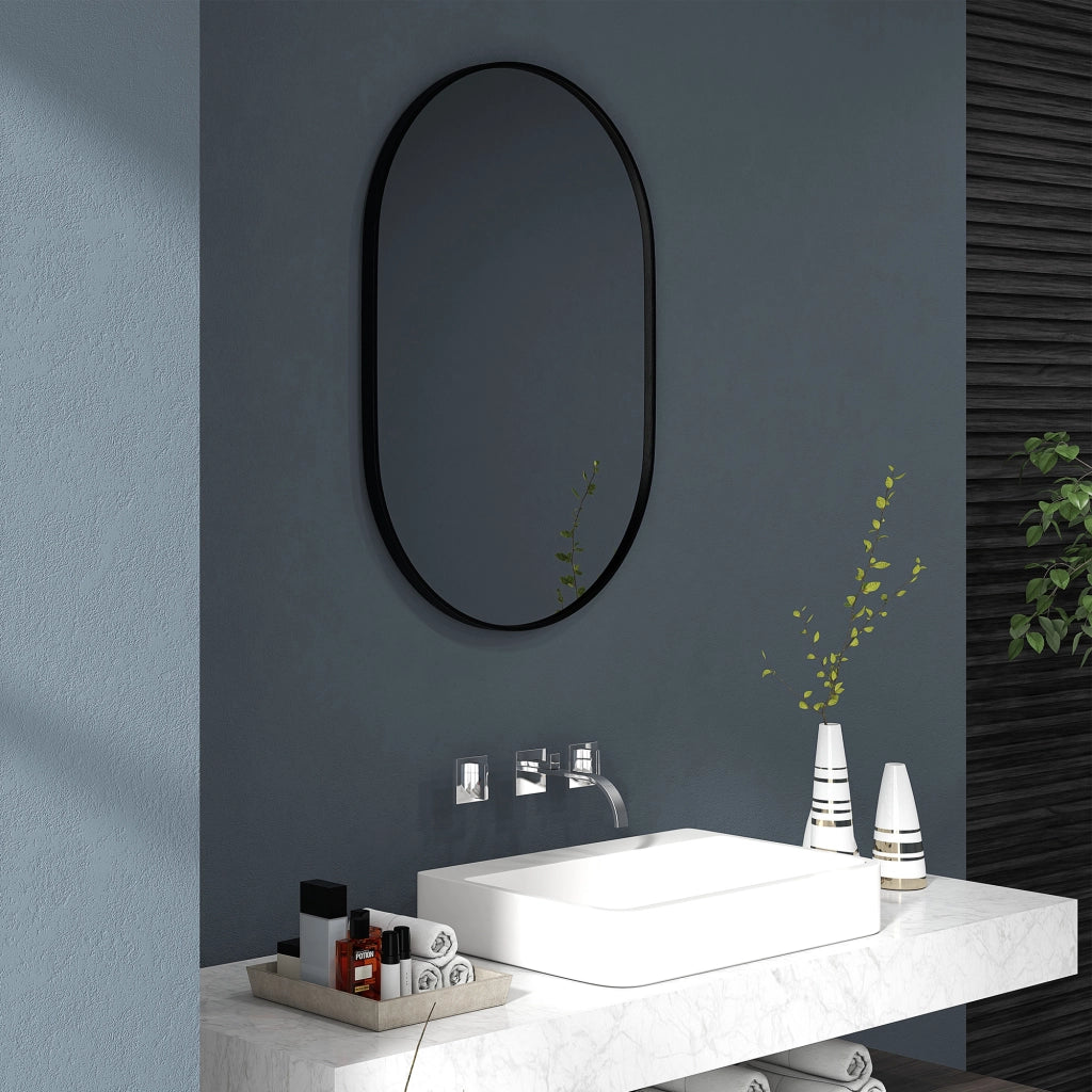 Specchio da Bagno Ovale con Cornice Alluminio ¨C Minimal ¨C Nero 60x90 cm
