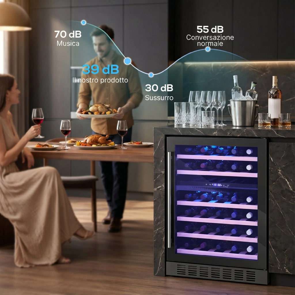 Cantinetta Vino Temperatura Controllata 5-18¡ãC 46 Bottiglie 131L ¨C Minimal ¨C Nero Vetro Temperato