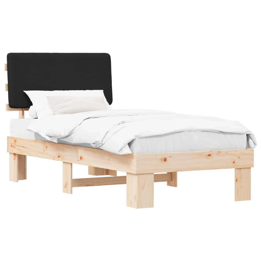 Letto singolo | Letto per adulti | Letto con Testiera Rivestita Nero 90 x 190 cm Pino massello