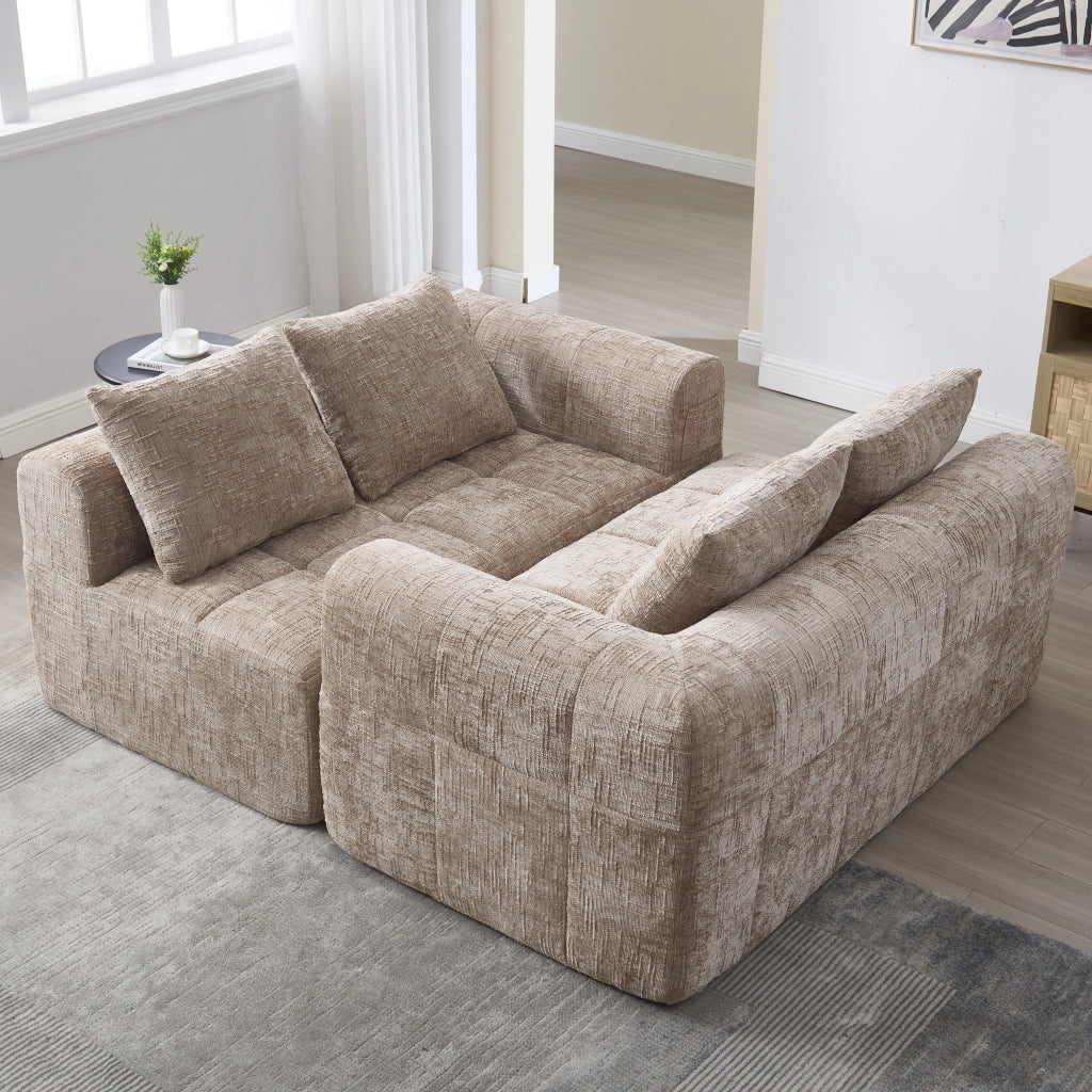 Divano 2 Posti con Cuscini e Tasche Laterali ¨C MINIMAL ¨C Tessuto Beige