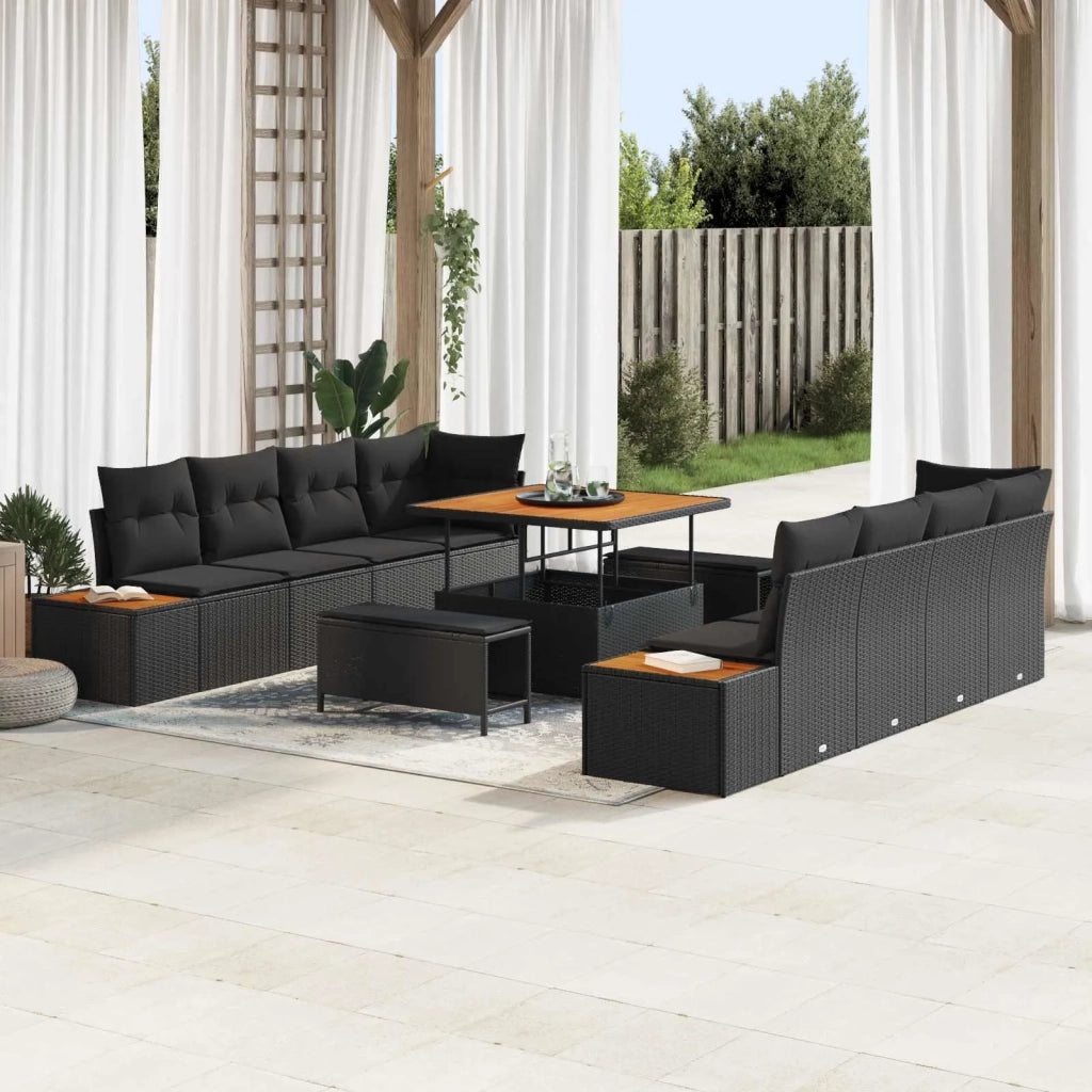 Set Divano da Giardino 11 pcs Nero polyrattan