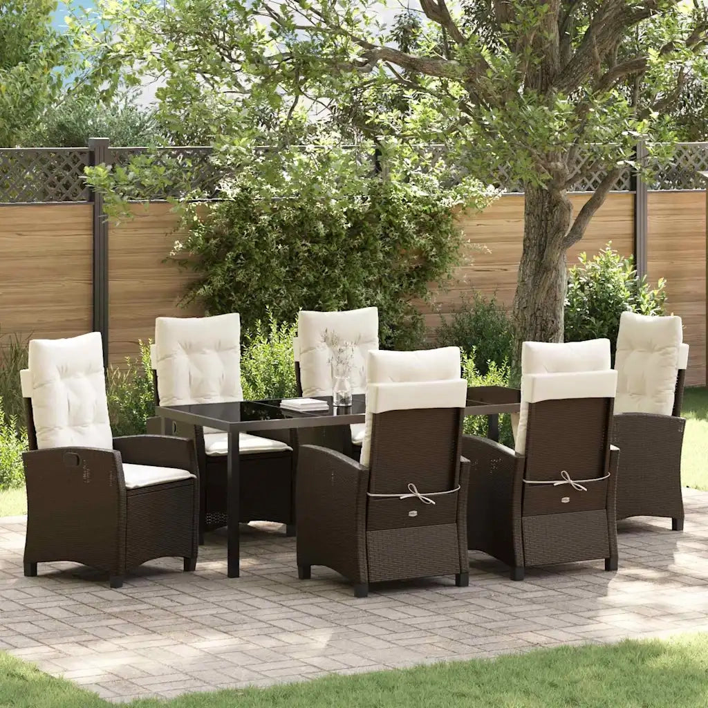 Set da Pranzo per Giardino con cuscino 7 pcs Marrone polyrattan 3380384