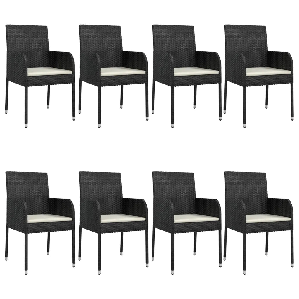 Set da Pranzo da Giardino 9 pz con Cuscini Nero in Polyrattan 3185159