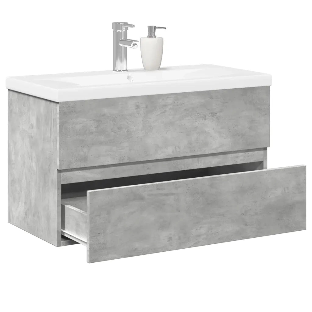 Set Mobili da Bagno | Armadio da bagno 2 pz Grigio Cemento in Legno Multistrato