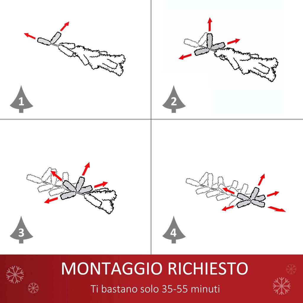 Albero di Natale Artificiale 180 cm 930 Rami Addobbato Bianco