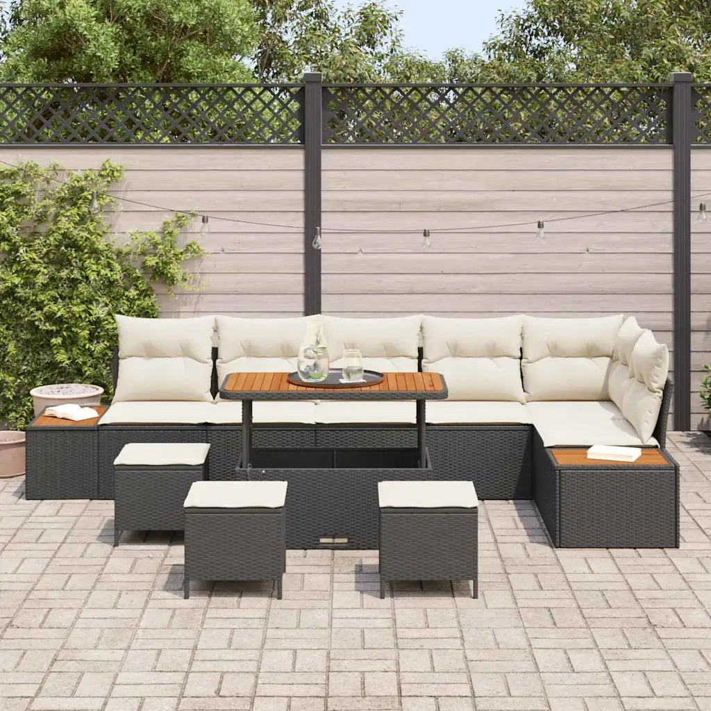 Set Divano da Giardino 10 pcs Nero polyrattan