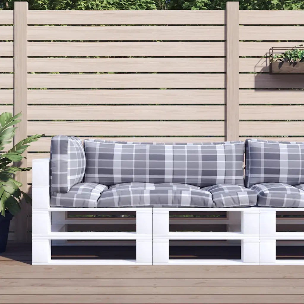 Cuscini per Pallet 3 pz a Quadri Grigi in Tessuto 360958
