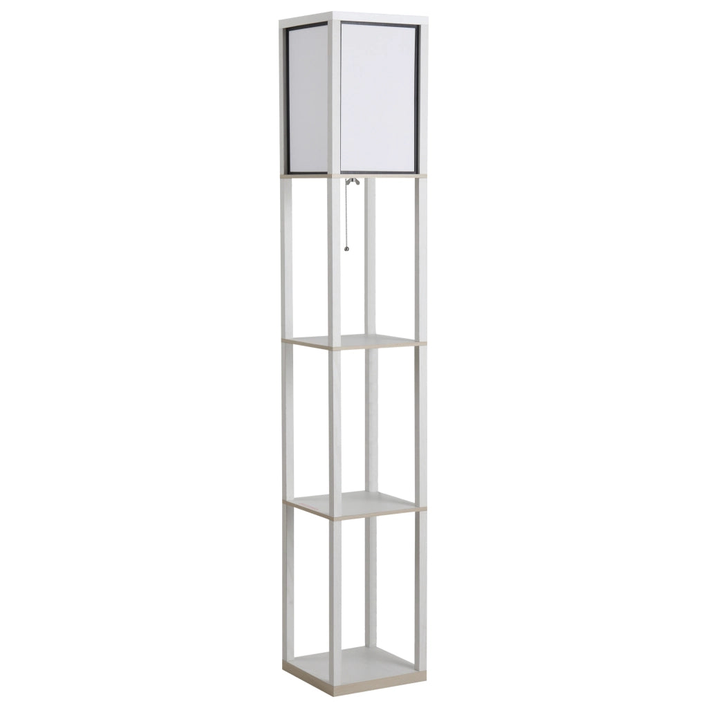 Lampada da Terra con Mensole ¨C Xylo ¨C Legno Bianco 160 cm con Interruttore