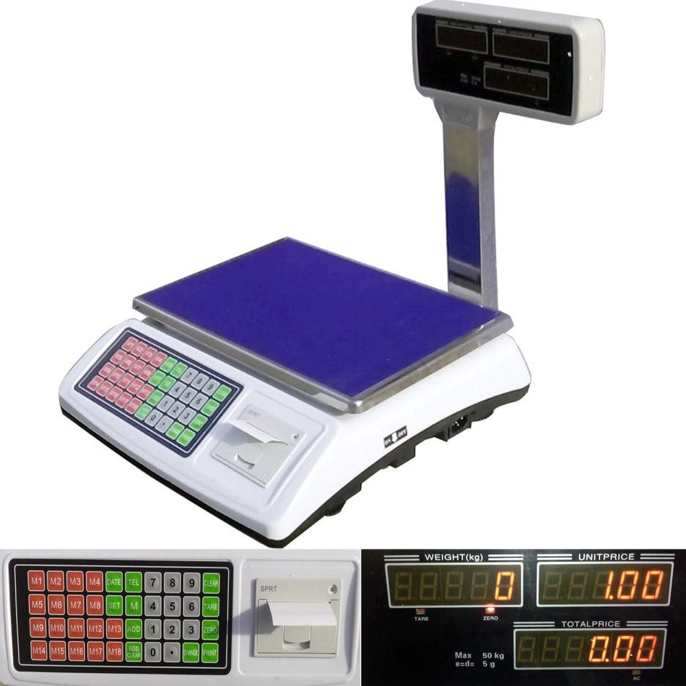 Trade Shop - Bilancia Professionale Da Banco Digitale Max 50kg 5 Gr Con Display Con Scontrino -
