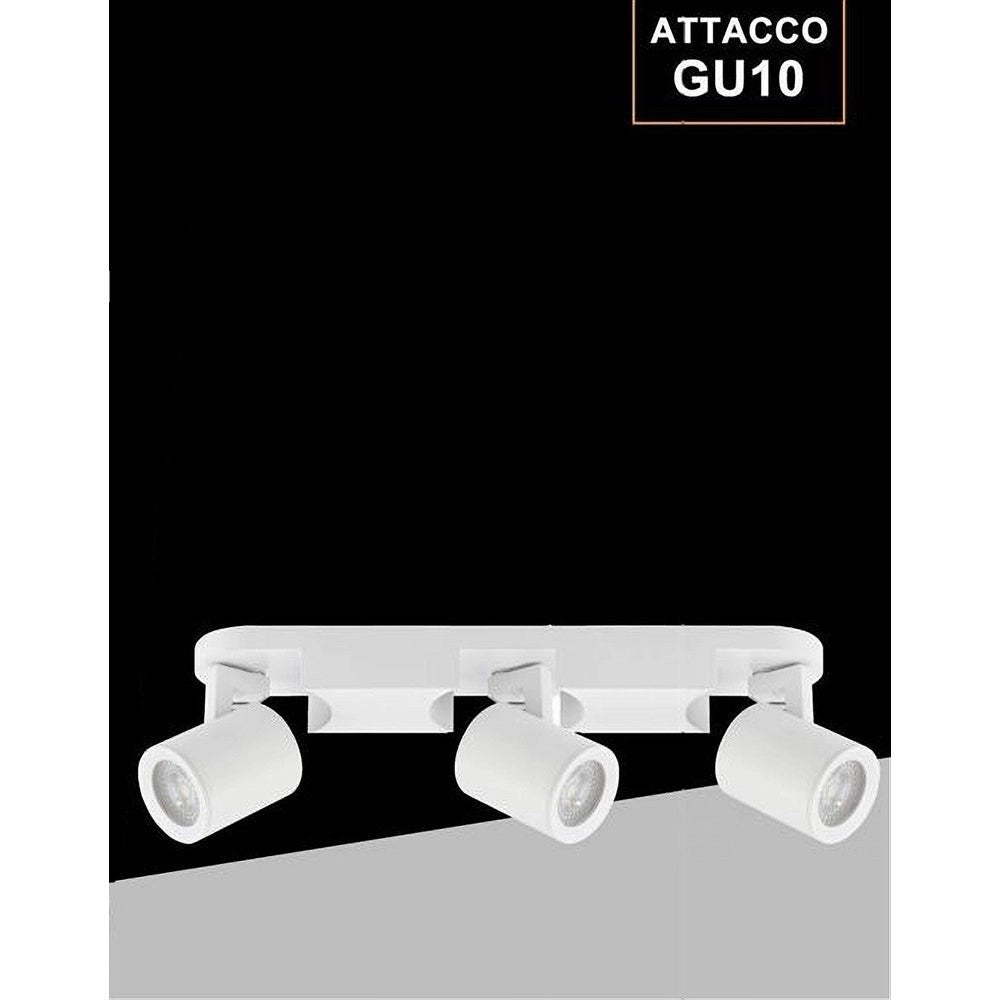 Trade Shop - Applique 3 Diffusori Orientabile Soffitto Parete Lampada Gu10 Bianco Nero Th8803 -
