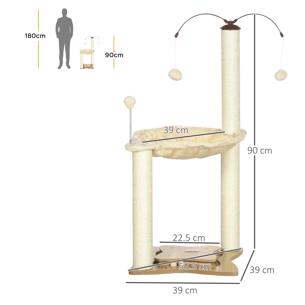 Tiragraffi per Gatti con Amaca e Palline ¨C Xylo ¨C Sisal Beige 53.5x53.5x90cm