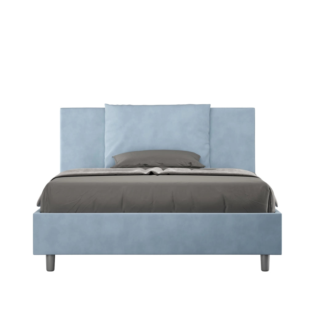 BS COM Letto queen size senza rete imbottito 150x190 microfibra azzurro