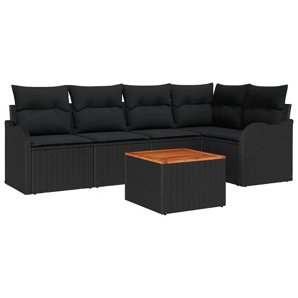 Set Divano da Giardino con cuscino 6 pcs Nero polyrattan